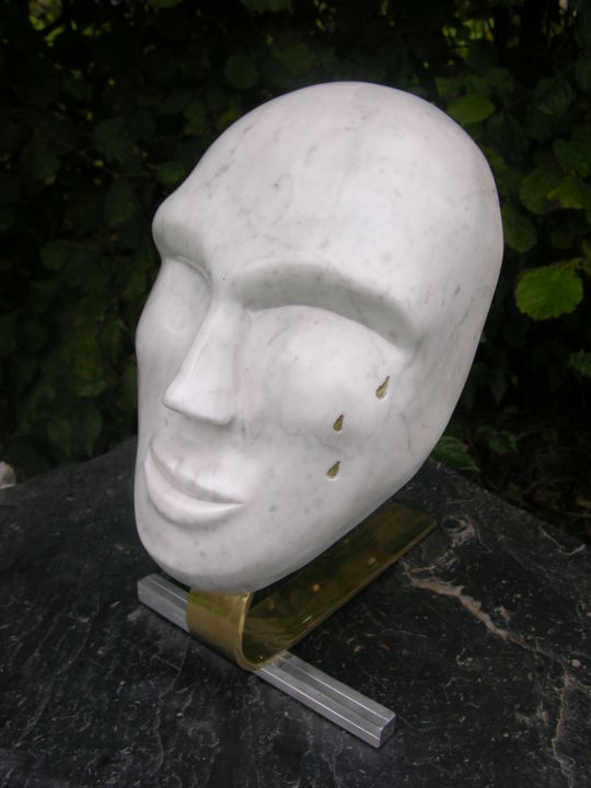 Sculptuur getiteld "Masque I" door Jérôme Burel, Origineel Kunstwerk, Steen