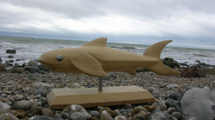 Sculpture titled "No shark in my plate" by Jérôme Burel, Original Artwork, Wood