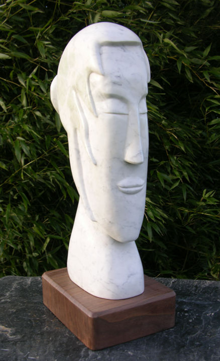 Sculpture titled "Dame au chignon" by Jérôme Burel, Original Artwork, Stone