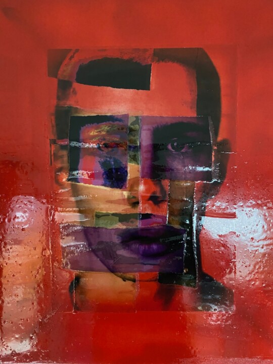 Collages titled "Augusta Metro Red" by Jerome Cholet, Original Artwork, Spray paint
