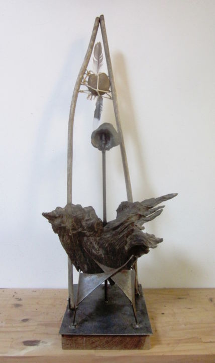 Sculpture titled "Shaman" by Jérôme Danikowski, Original Artwork, Metals