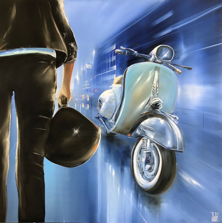 Peinture intitulée "Scoot !" par Jerome Guillet, Œuvre d'art originale