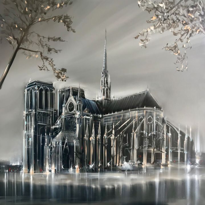 Peinture intitulée "Notre Dame" par Jerome Guillet, Œuvre d'art originale, Huile Monté sur Châssis