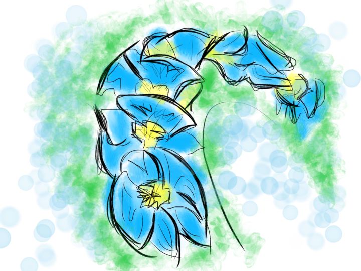 Digital Arts titled "Blue Orchids" by Jerry Fess, Original Artwork, Digital Painting