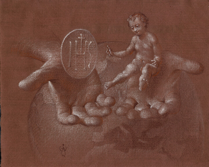 Disegno intitolato "Eucarestia" da Gustavo Palumbo (Jervé), Opera d'arte originale, Pastello