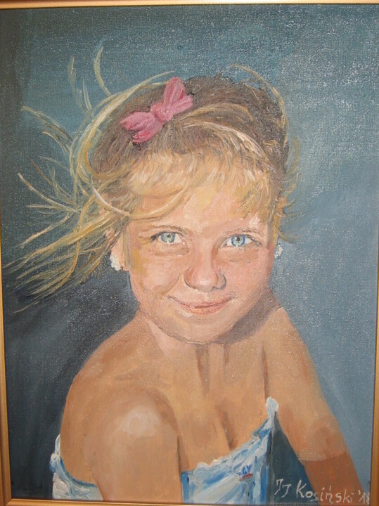 Painting titled "Portret dziewczynki" by Jerzy Kosinski, Original Artwork, Oil