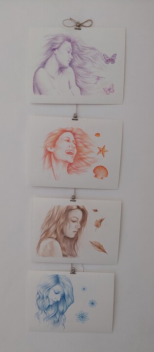 Картина под названием "Four seasons" - Jessica Altera, Подлинное произведение искусства, Цветные карандаши
