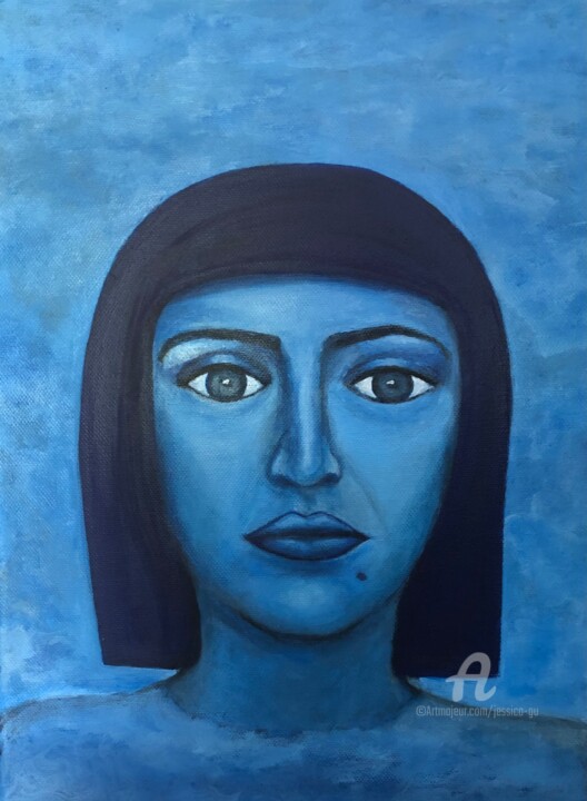 Painting titled "Blue Cleopatra" by Jessica Gu, Original Artwork, Acrylic