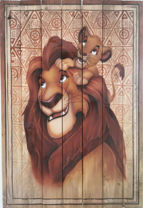 Painting titled "The Lion King" by Jessica Renault, Original Artwork, Airbrush