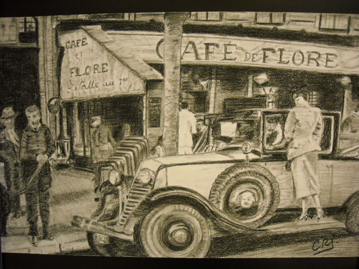 Drawing titled "Café de Flore" by Jessica Riom Cousin, Original Artwork, Other