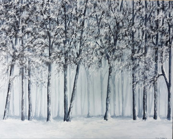 Painting titled "Symphonie hivernale" by Jessica Fleurentin, Original Artwork, Oil