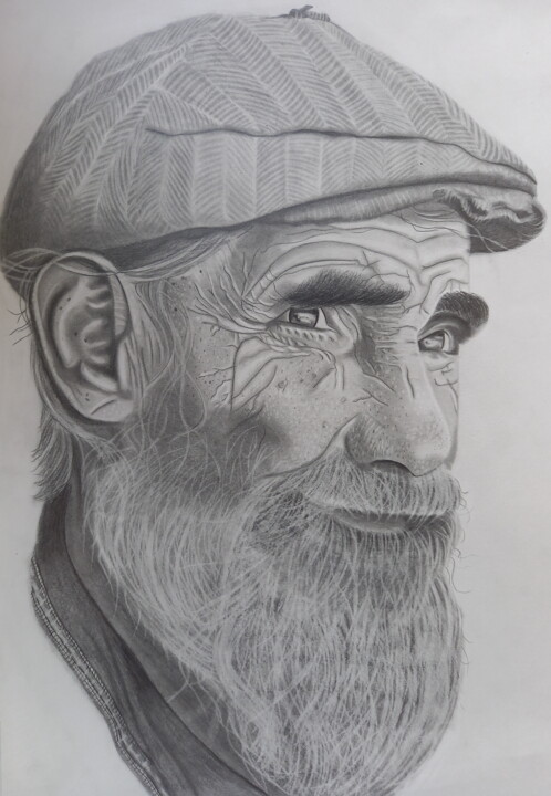 Drawing titled "Portret old man" by Jessie De Hond, Original Artwork, Pencil
