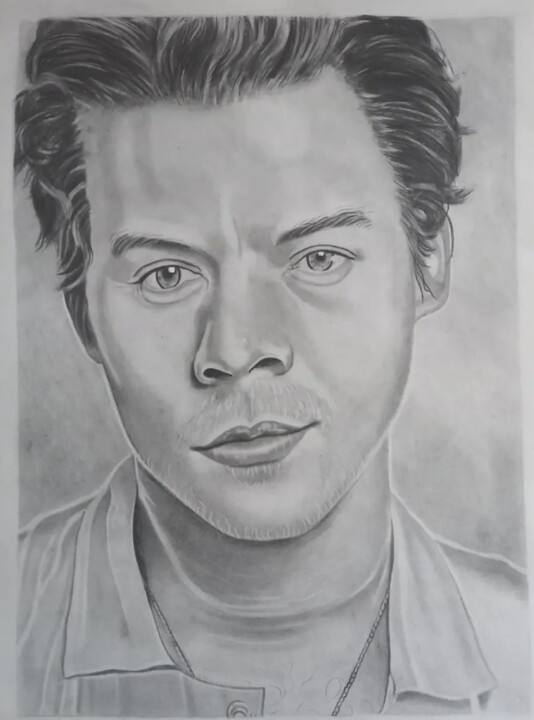 Drawing titled "Drawing Harry Styles" by Jessie De Hond, Original Artwork, Charcoal