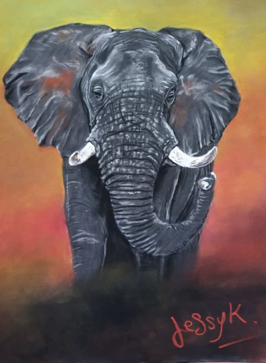 Dessin intitulée "Éléphant" par Jessica Fanigliulo, Œuvre d'art originale, Pastel
