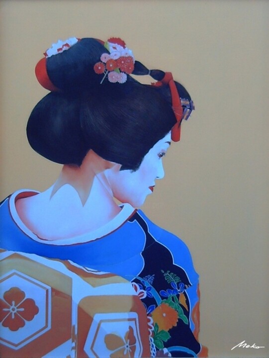 Painting titled "Geisha" by Jesús Meco, Original Artwork, Oil Mounted on artwork_cat.