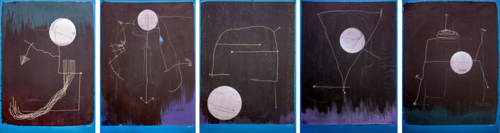 绘画 标题为“Luna de Papel” 由Jesus Tejedor, 原创艺术品, 丙烯 安装在纸板上