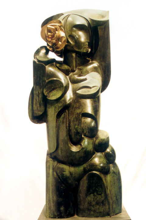 Escultura intitulada "Mujer con Flor" por Jesús (Xuxo) Vazquez, Obras de arte originais, Bronze