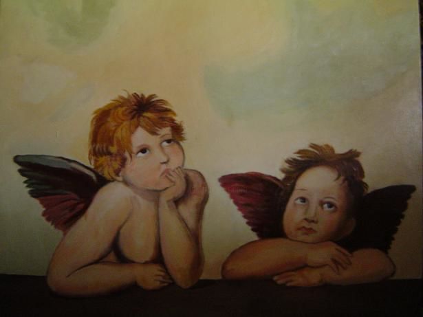 Schilderij getiteld "ANGELES" door Cordon Nieves Jesus, Origineel Kunstwerk, Olie