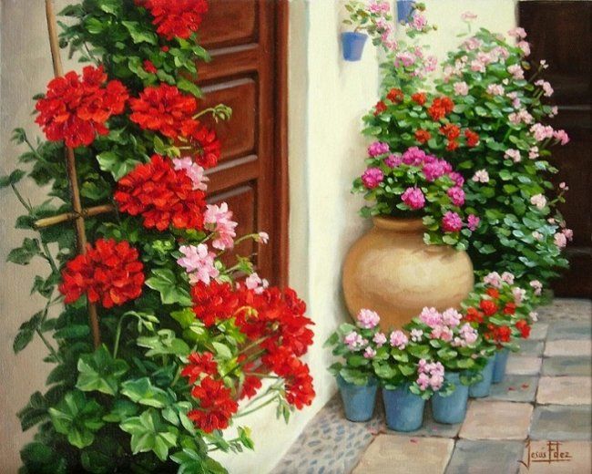 Malerei mit dem Titel "Rincón de patio and…" von Jesús Fernández, Original-Kunstwerk, Öl