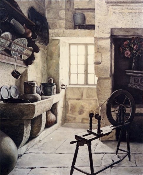 Painting titled "cocina gallega" by Jesús Fernández, Original Artwork, Oil