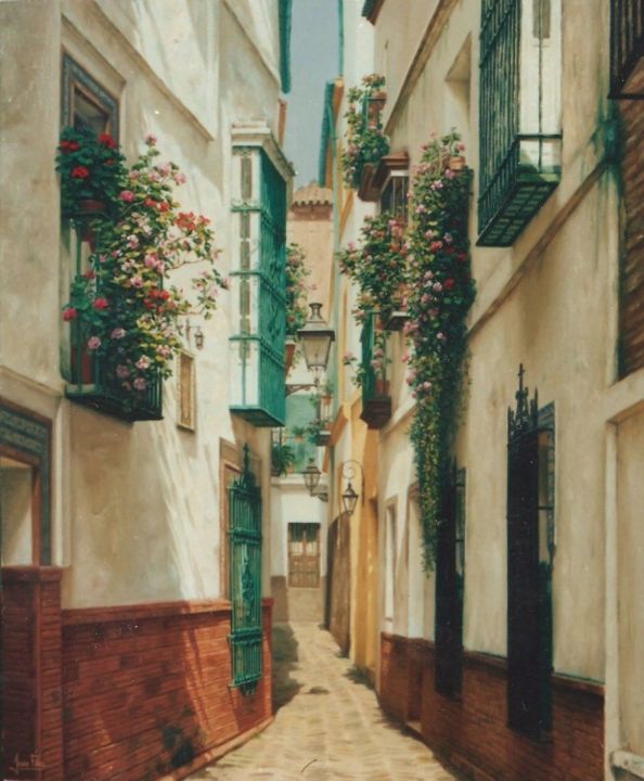 Peinture intitulée "Calle de la Pimienta" par Jesús Fernández, Œuvre d'art originale, Huile