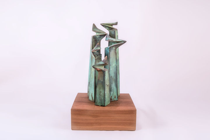 Sculpture intitulée "Cubic Llama Family" par Jesus Valencia, Œuvre d'art originale, Bronze