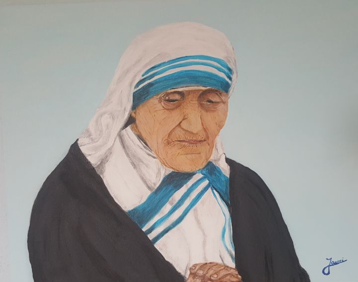 Painting titled "Mother Teresa" by J. Sherri, Original Artwork, Acrylic