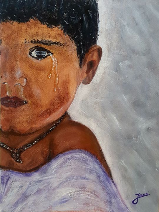 Peinture intitulée "Baby crying" par J. Sherri, Œuvre d'art originale, Acrylique