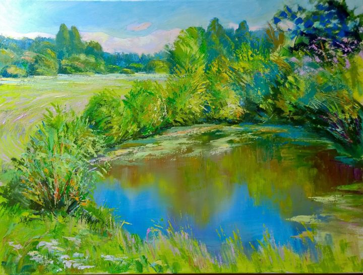 Картина под названием "Майский пруд" - Jevgenij Bondarenko, Подлинное произведение искусства
