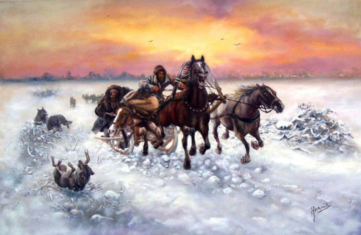 Pittura intitolato "Paysage d'hiver ave…" da Jewels Wolf, Opera d'arte originale, Olio
