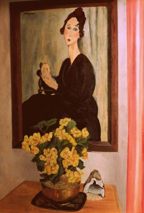 Pintura titulada "mon Modigliani" por Jean-Francois Jehl, Obra de arte original, Oleo Montado en Cartulina