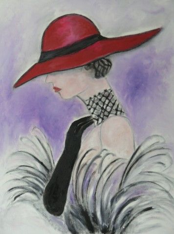 Ζωγραφική με τίτλο "femme au chapeau" από Jacqueline Faucil, Αυθεντικά έργα τέχνης