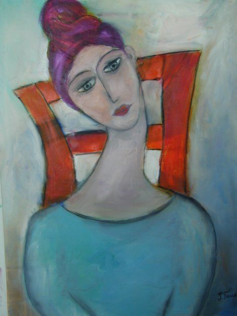 Painting titled "FEMME ASSISE" by Jacqueline Faucil, Original Artwork