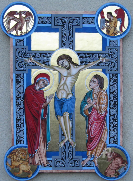 Ζωγραφική με τίτλο "Crucifixion" από Jean-François Brivois, Αυθεντικά έργα τέχνης, Τέμπερα
