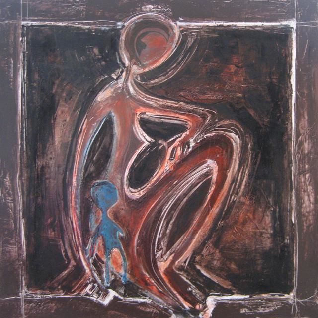 Pintura titulada "Maternité 4" por Jean-Henri Barrau, Obra de arte original