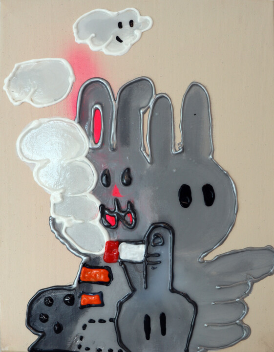 Peinture intitulée "Two rabbits talking" par Jhoan Roa, Œuvre d'art originale, Acrylique