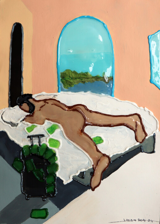 Painting titled "Rich man sleeping" by Jhoan Roa, Original Artwork, Acrylic