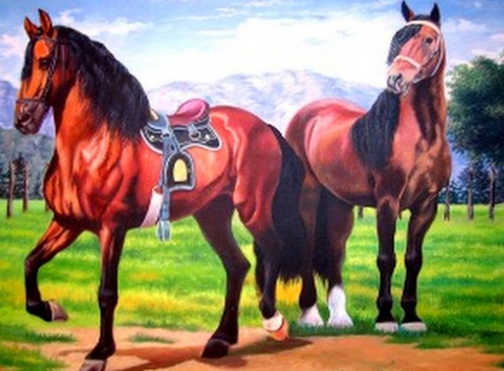 Pittura intitolato "pinturas-oleo-cabal…" da Jhon Leonel, Opera d'arte originale