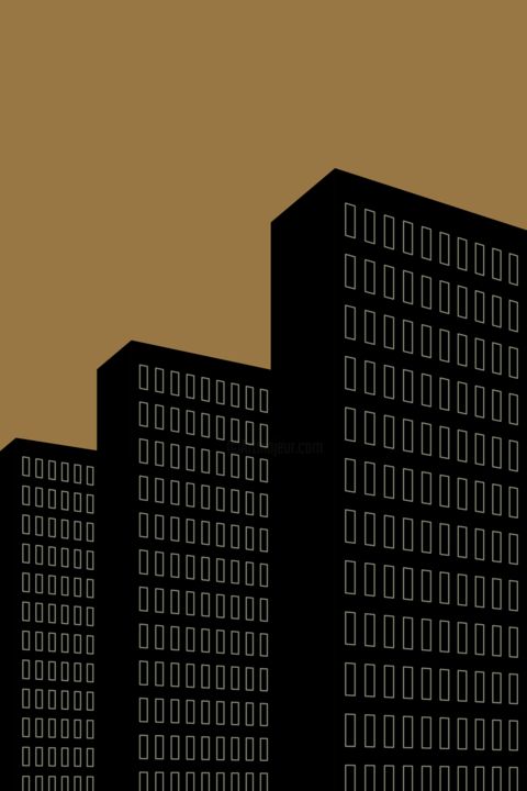 Arte digitale intitolato "Black building II" da Jan Huizing, Opera d'arte originale, Lavoro digitale 2D