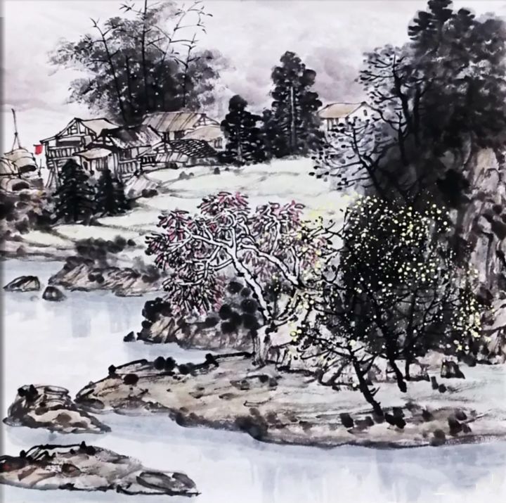 Pintura titulada "Works No.45：Mountai…" por Lianxiang Jiang Jiang Lian Xiang, Obra de arte original, Pigmentos