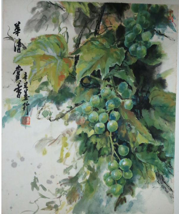 Painting titled "华清赏香" by Zhen Jiang, Original Artwork, Watercolor