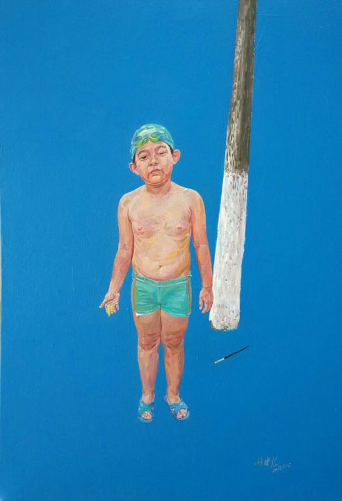Painting titled "童年" by Jianxing Li, Original Artwork, Acrylic