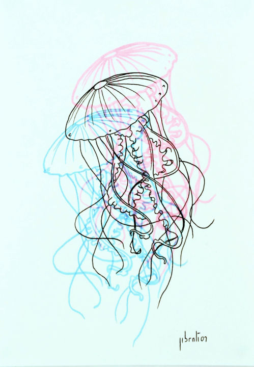 Drawing titled "JELLYFISH" by Jibration, Original Artwork, Ink