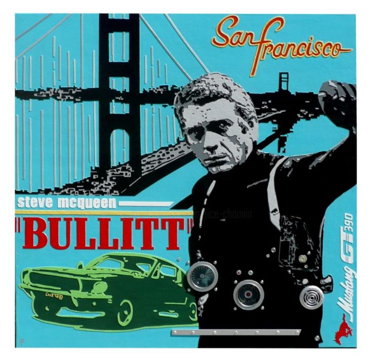 Painting titled "McQUEEN IN BULLITT" by Jerome Chauvin (JICE), Original Artwork, Acrylic