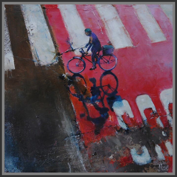 Painting titled "Zone rouge" by Jicé, Original Artwork, Oil Mounted on Wood Panel