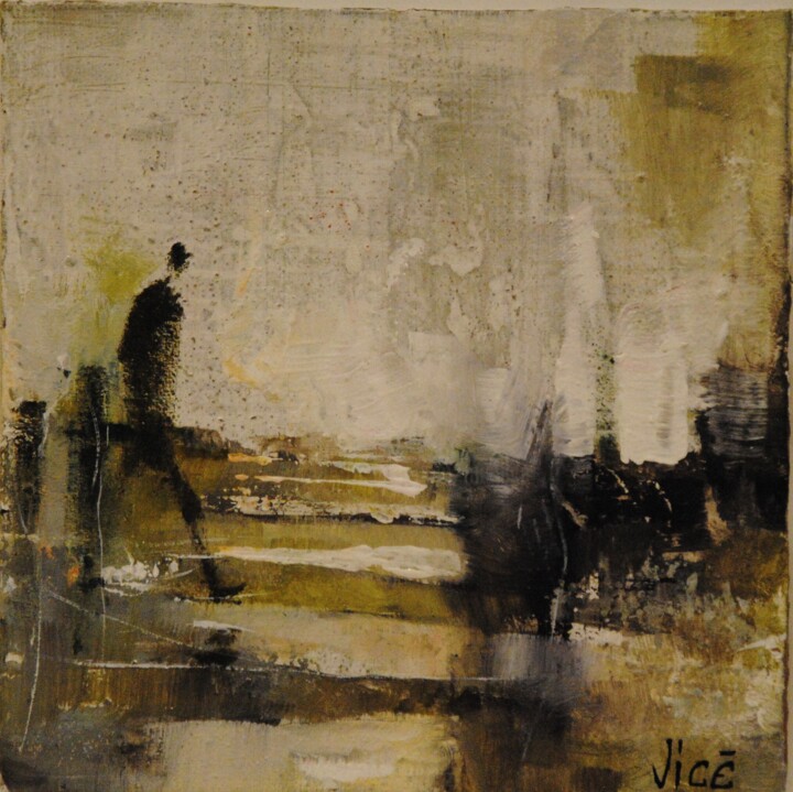 Peinture intitulée "Un homme pressé" par Jicé, Œuvre d'art originale, Huile Monté sur Carton