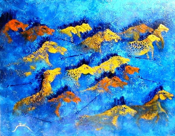 Painting titled "La horda salvaje /…" by Jean-Claude Waelput (Jicé), Original Art, Oil