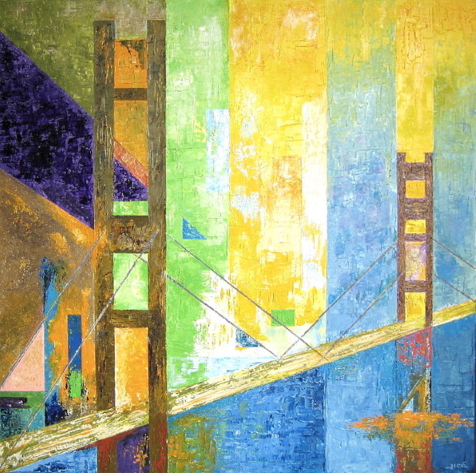 Peinture intitulée "le pont" par Jicé, Œuvre d'art originale, Huile