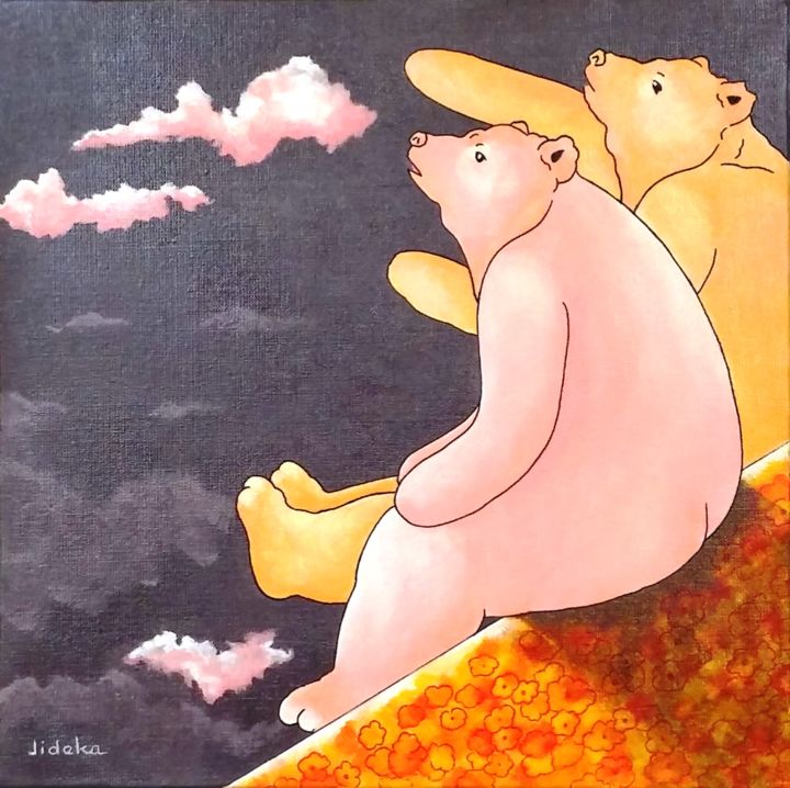 Pittura intitolato "Attrape les nuages !" da Jocelyne Deschamps-Kus, Opera d'arte originale, Acrilico Montato su Telaio per…