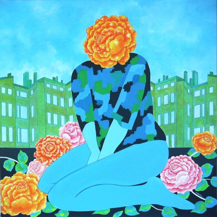 Peinture intitulée "Roses urbaines  -…" par Jocelyne Deschamps-Kus, Œuvre d'art originale, Acrylique Monté sur Châssis en bo…